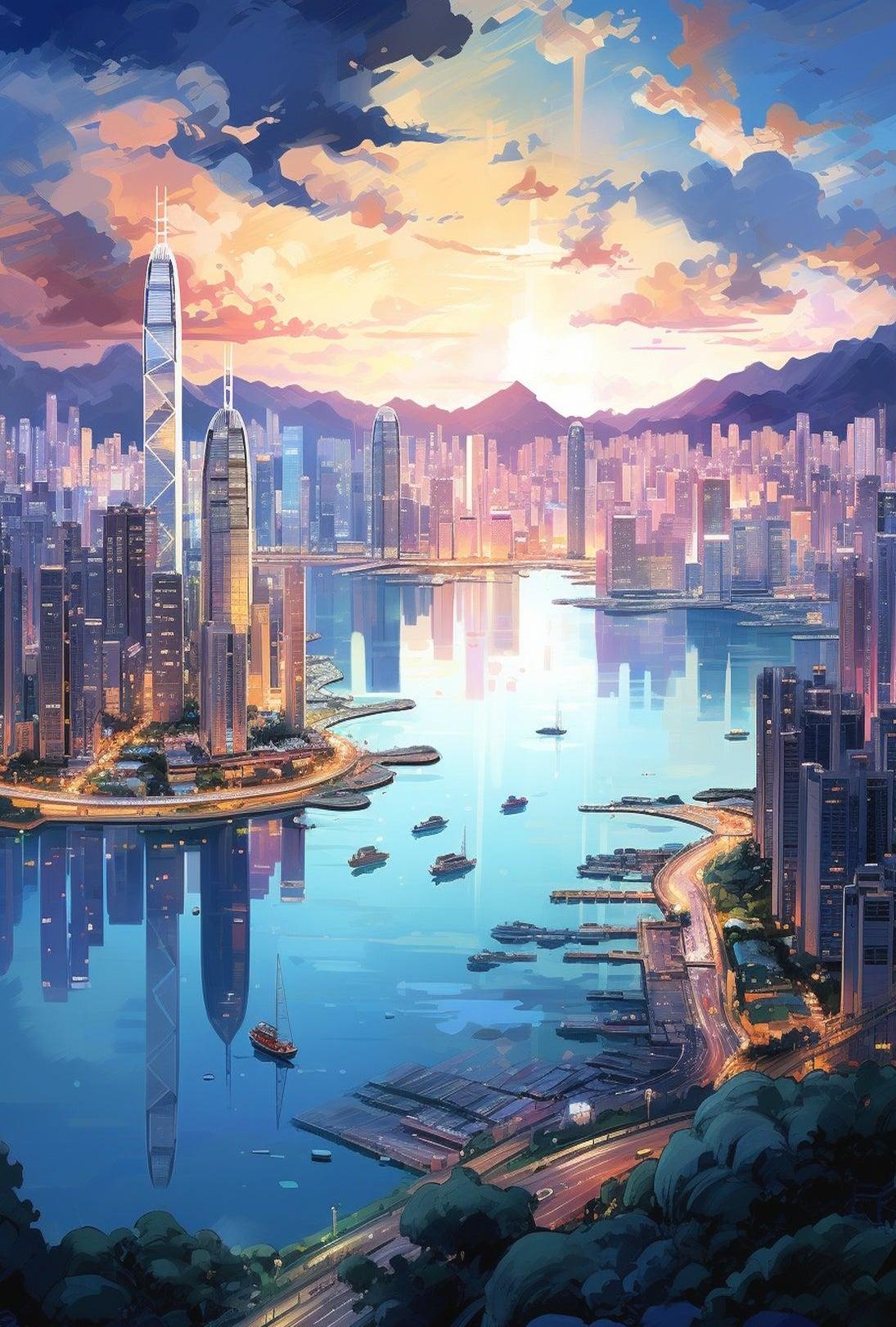 Modern Cityscape Art Vibrant Urban Scene Artistic Poster