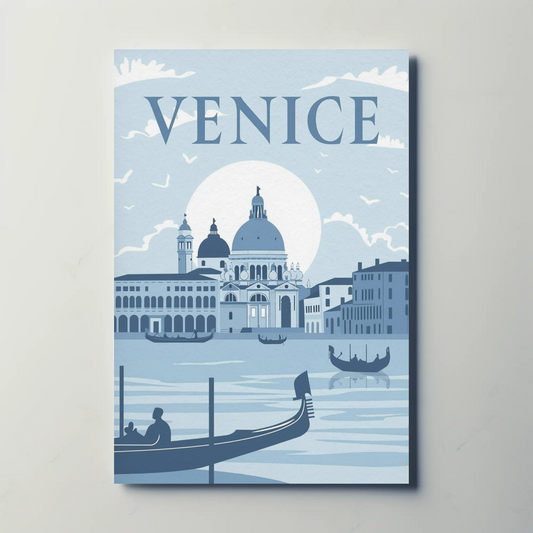 Venice Italy Gondolas Waterfront Vintage Travel Poster