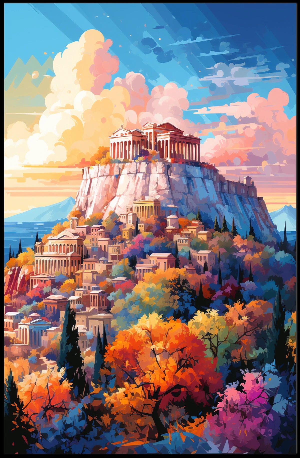 Acropolis Athens Illustration: Greek Heritage Cultural Poster