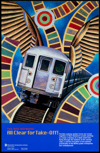 Subway Train with Wings: Vibrant Surreal Art Poster