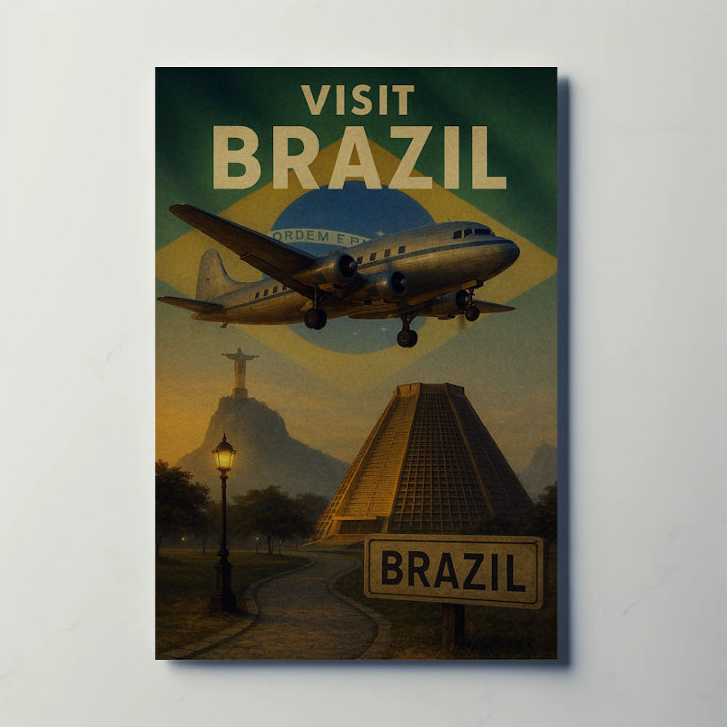 Visit Brazil Scenic Landmarks Flight Travel Poster