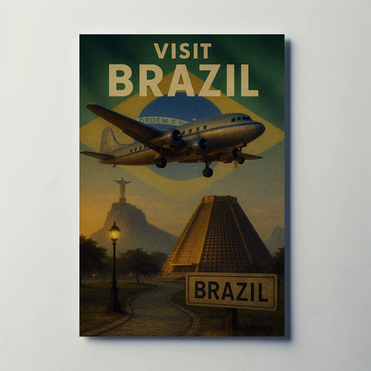Visit Brazil Scenic Landmarks Flight Travel Poster