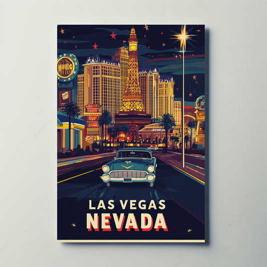 Vintage Poster Las Vegas Strip Classic Car