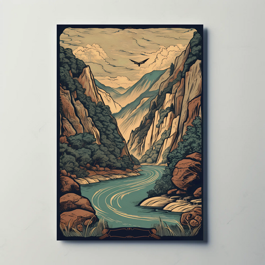 Canyon River And Soaring Bird Travel Poster