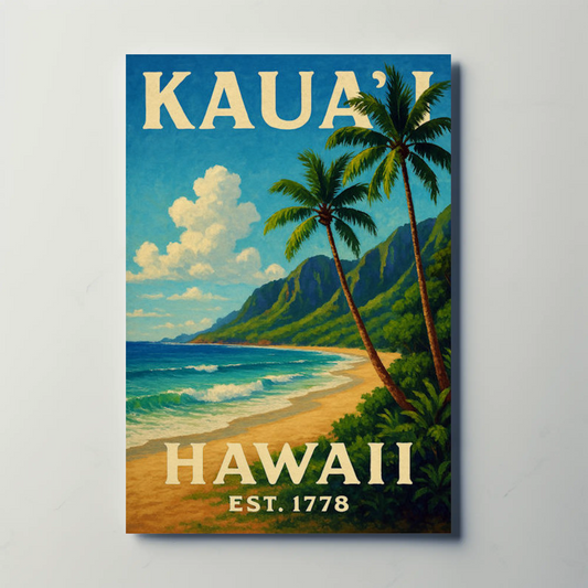 Kauai Hawaii Beach Palm Trees Ocean Sunset Poster Poster