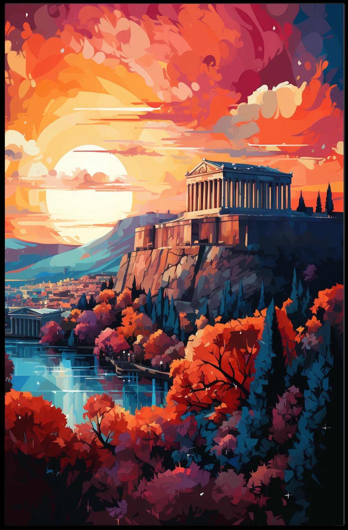 Ancient Greek Temple at Sunset Cultural Heritage Poster