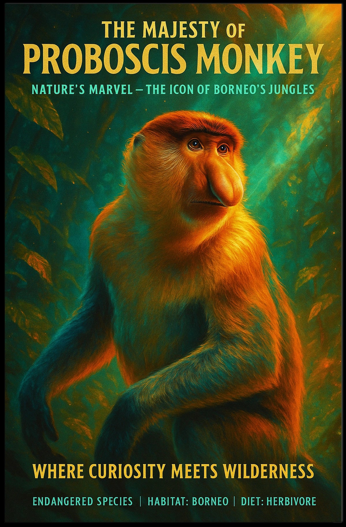 Proboscis Monkey Wonder: Educational Animal Art Poster