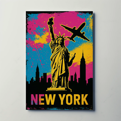 New York Statue Liberty Street Art Neon Colors Travel Poster