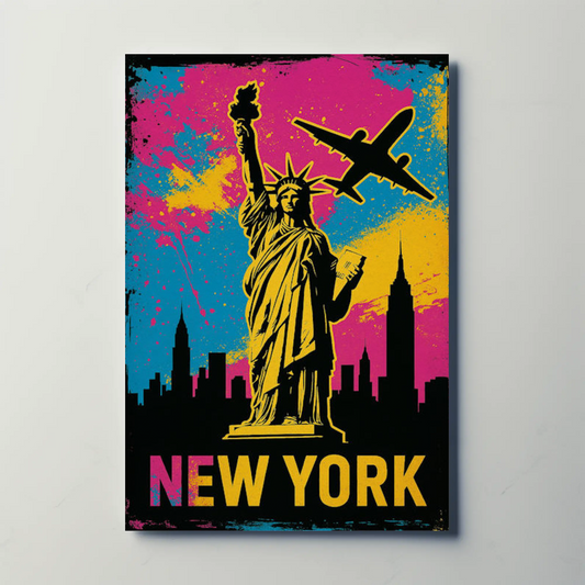 New York Statue Liberty Street Art Neon Colors Travel Poster