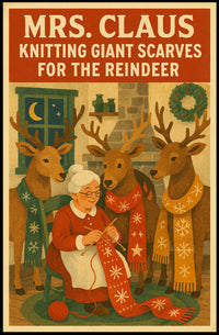 Mrs. Claus Knitting For Reindeer Poster