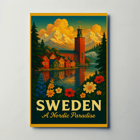 Sweden Nordic Paradise Mountains Lakes Flowers Poster