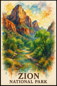 Zion National Park Watercolor Landscape Art Poster