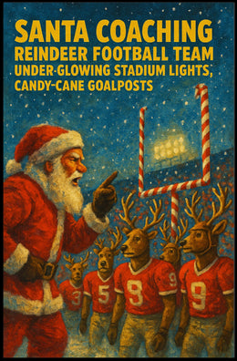 Santa Claus Coaches Reindeer Football Team Poster