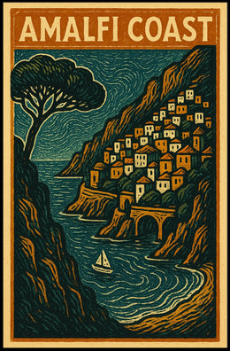 Amalfi Coast Travel Poster Wall Art Coastal Decor 18x24