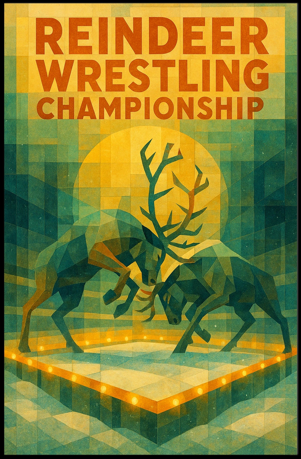 Reindeer Wrestling Championship Vintage Art Poster