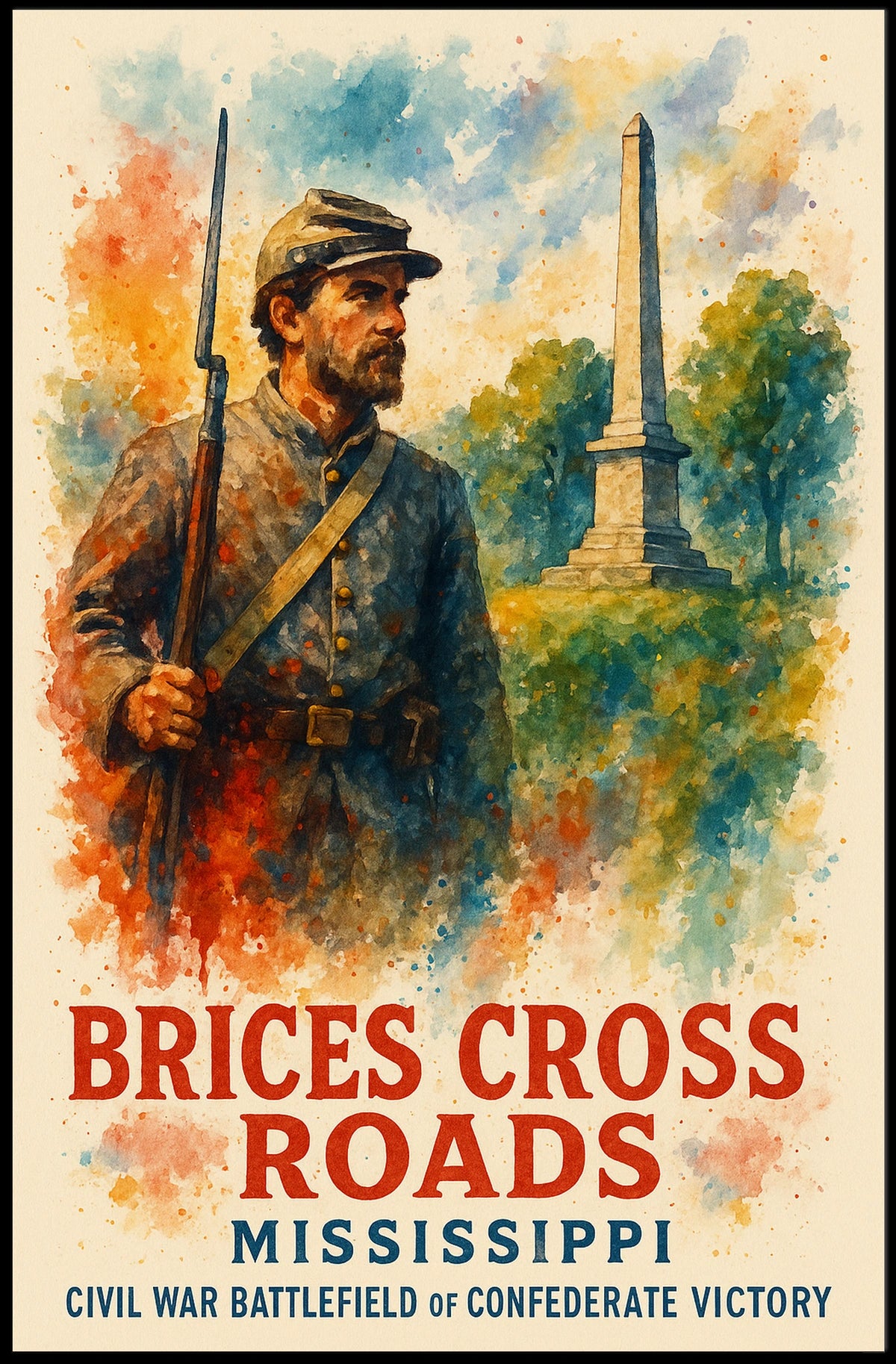 Battle of Brice's Crossroads Watercolor Poster Art