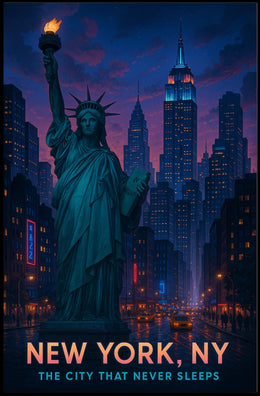 New York City Skyline Night View Poster Modern Wall Art