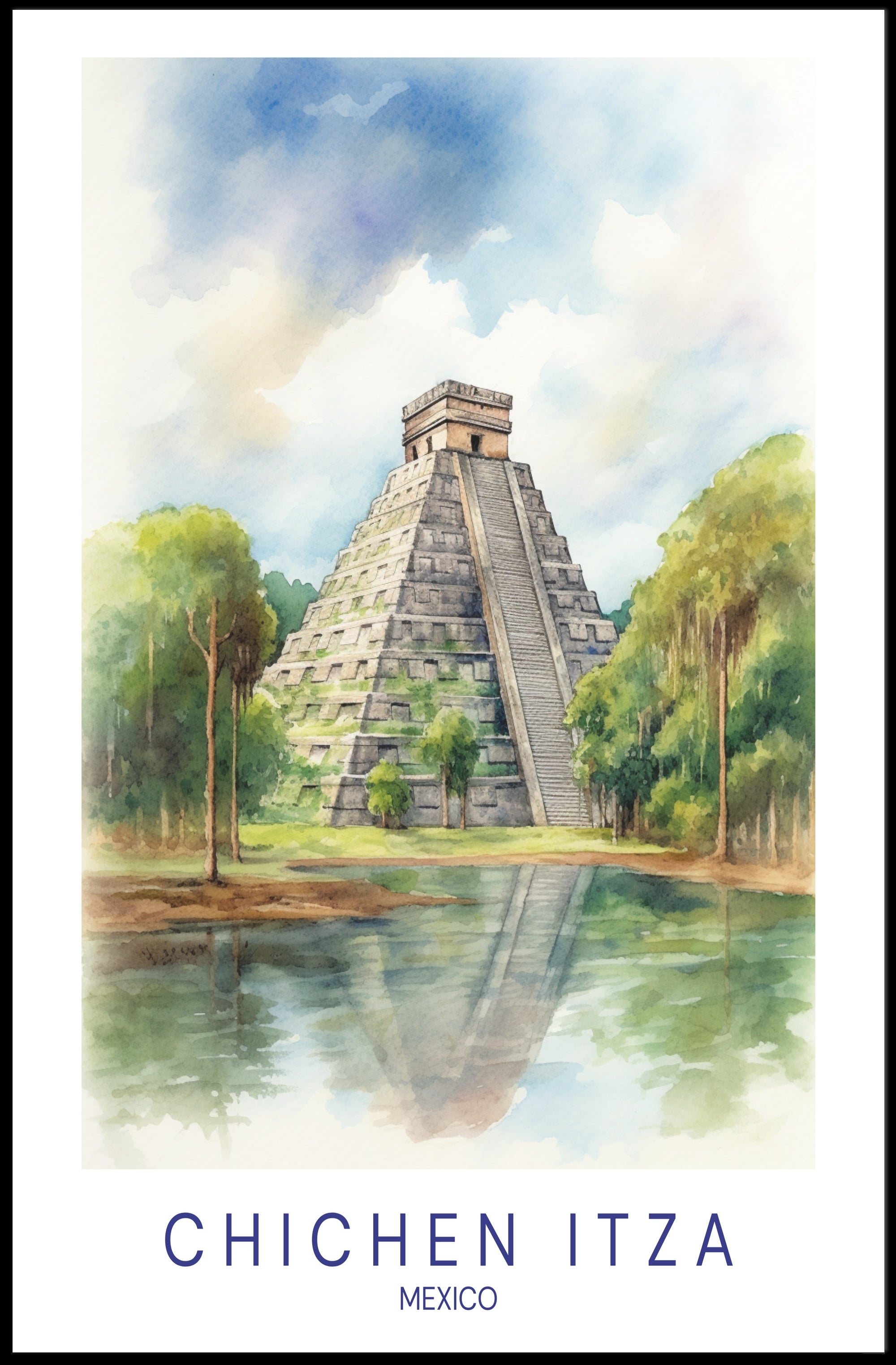 Chichen Itza Watercolor Serenity Cultural or Heritage Poster PosterGoat
