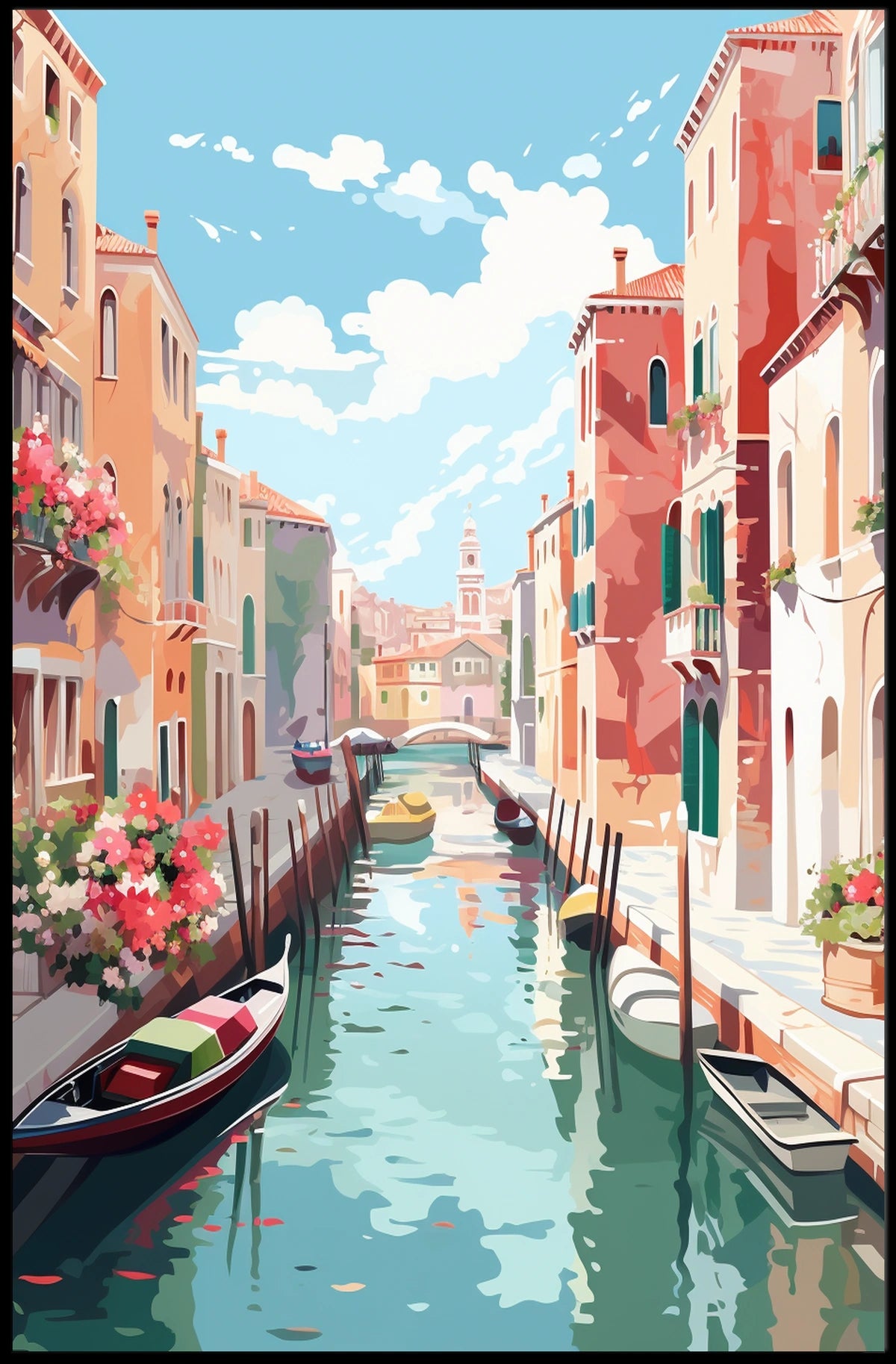 Venetian Canal Beauty Explored in Travel Poster
