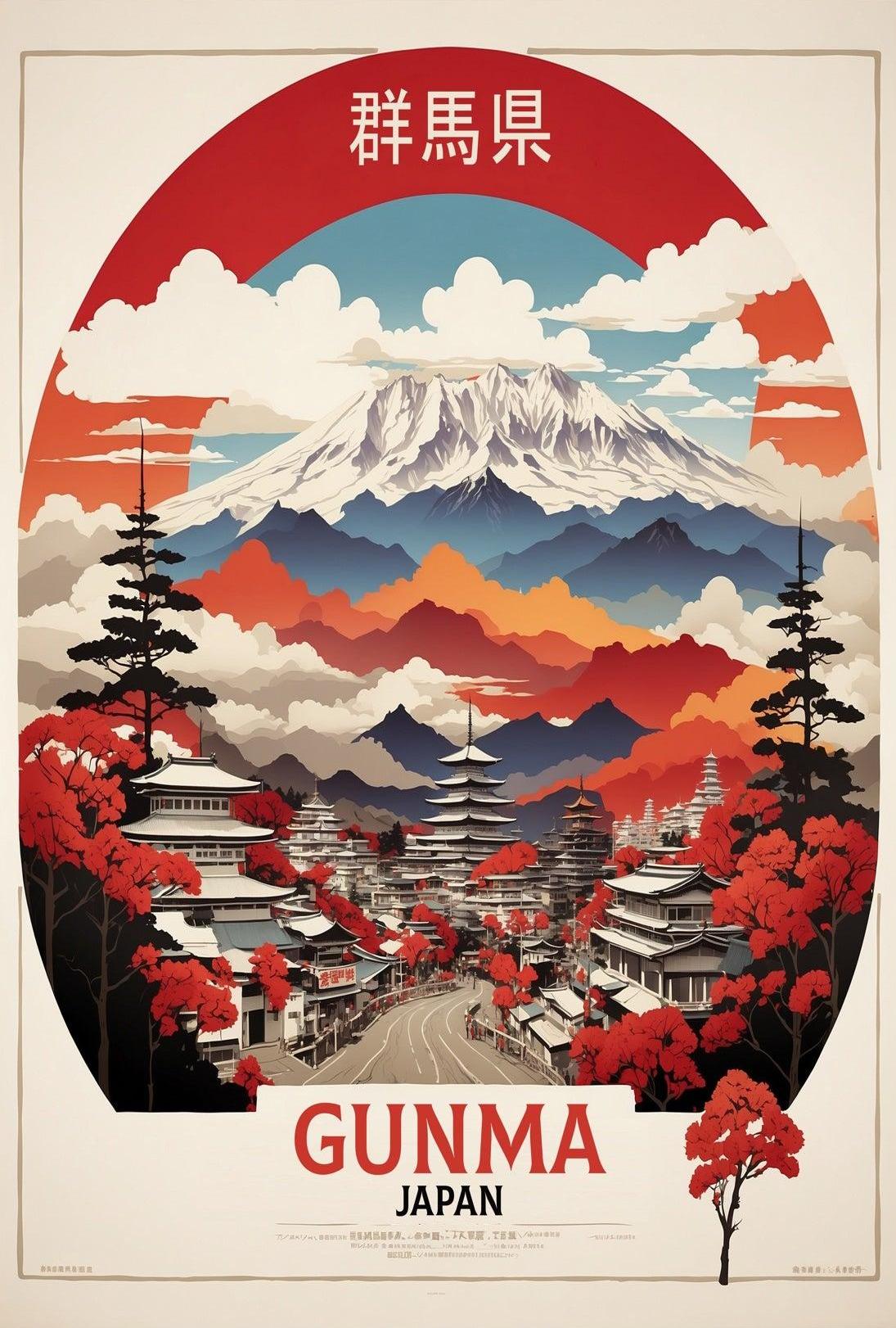 Gunma Vintage Travel Poster Scenic Japanese Landscape
