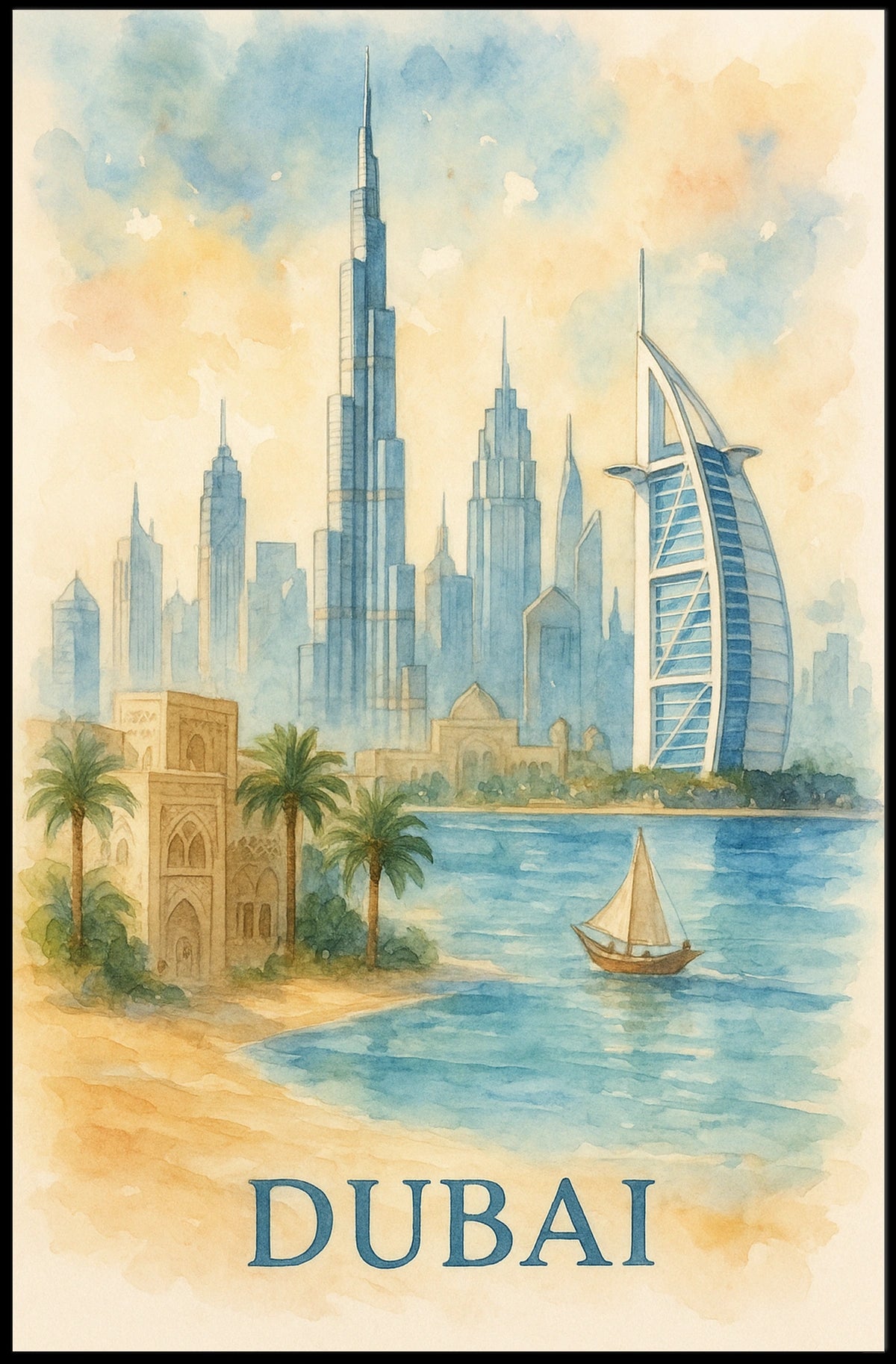 Discover Dubai A Watercolor Skyline Masterpiece