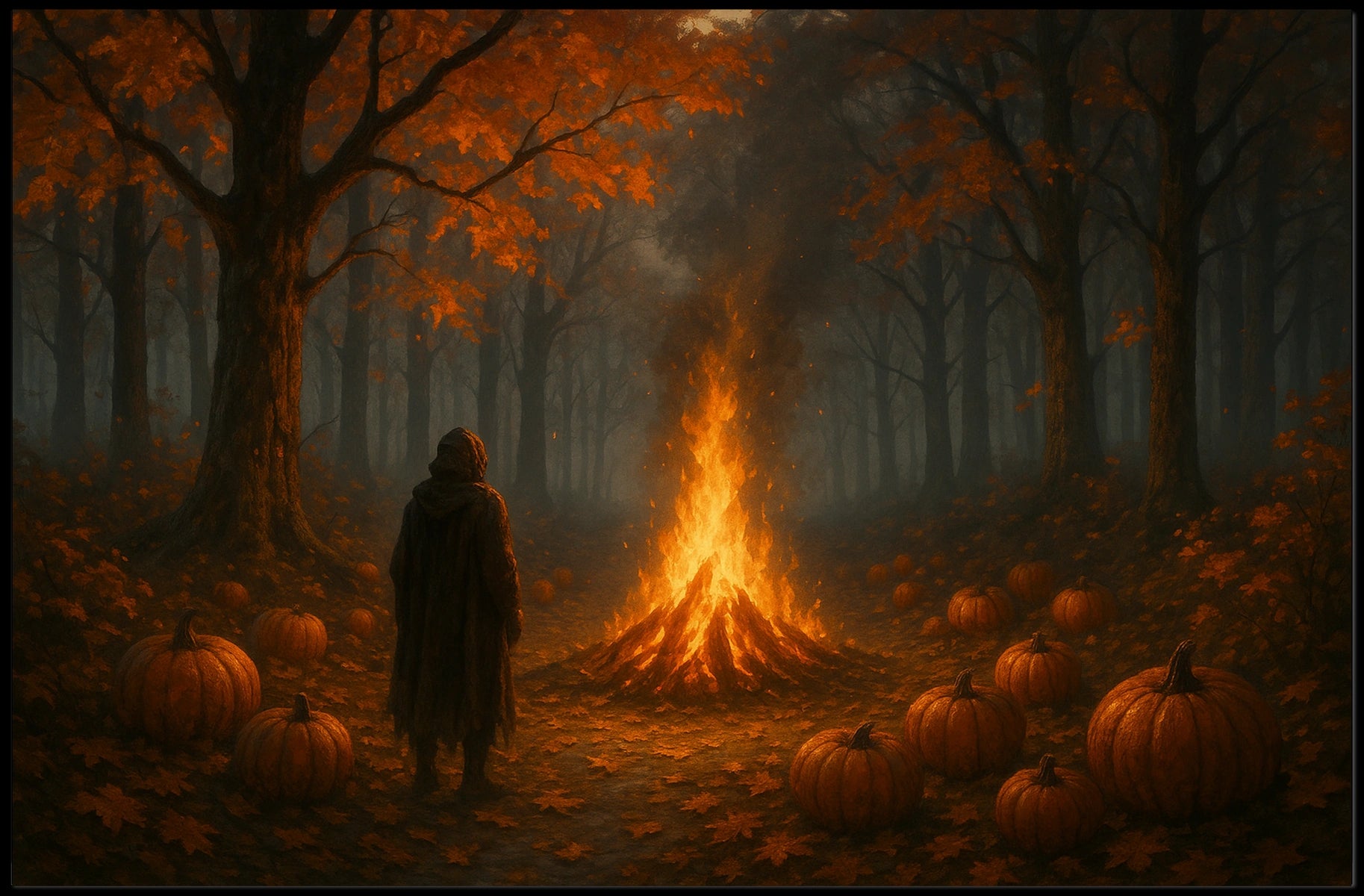 Autumn Bonfire Woods Watercolor Cozy Poster