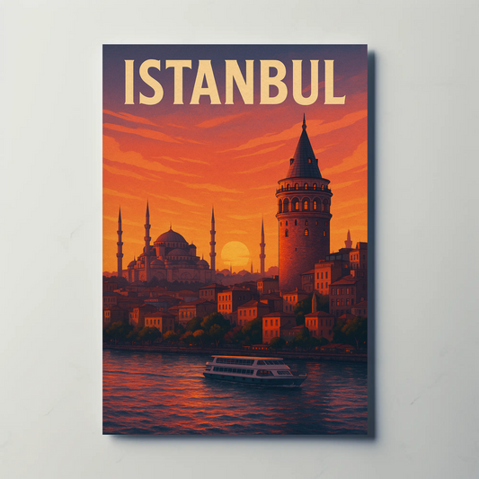 Istanbul Sunset Skyline Travel Poster