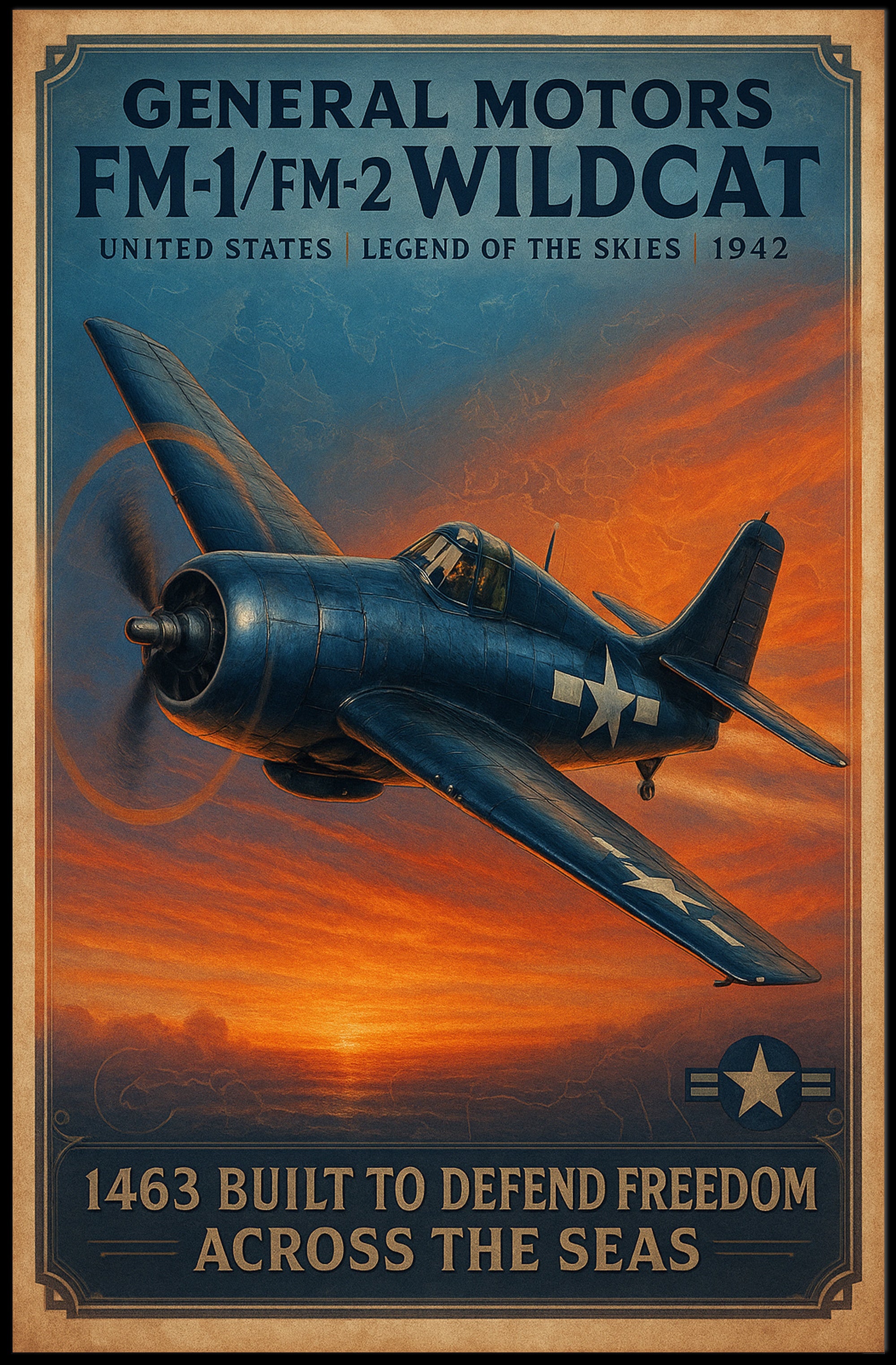 Wildcat FM1 FM2 Aviation Poster Vintage Plane Print