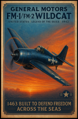 Wildcat FM1 FM2 Aviation Poster Vintage Plane Print