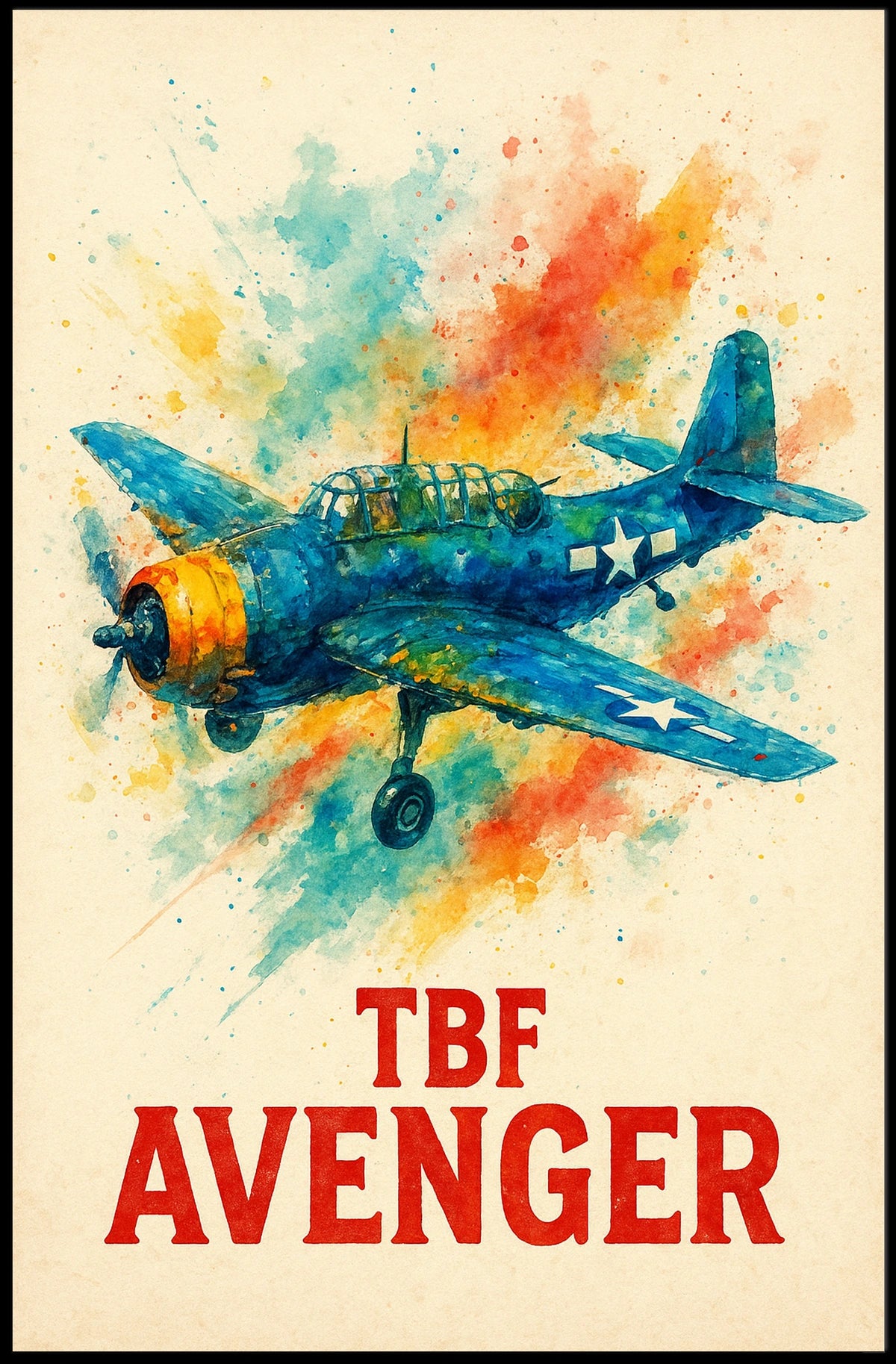 TBF Avenger WWII Aircraft Watercolor Art Poster