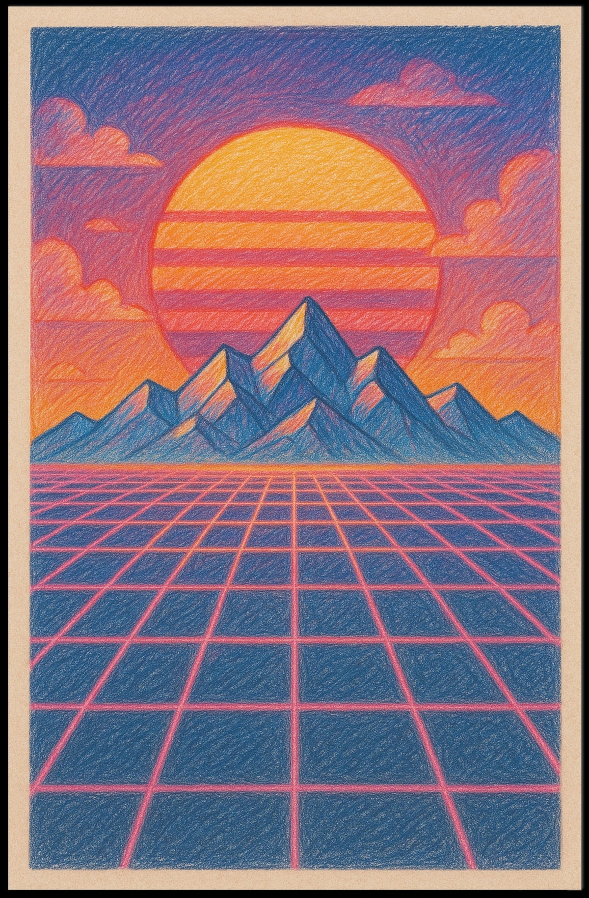 Retro-Futuristic Sunset Vaporwave Artistic Poster