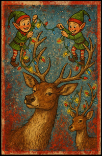 Festive Elves And Reindeer Poster
