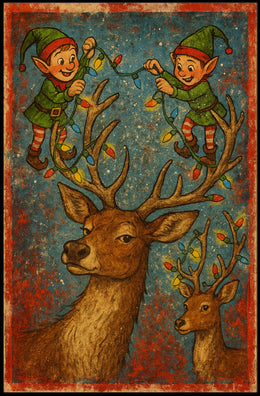 Festive Elves And Reindeer Poster