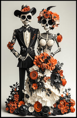 Day of the Dead Skeleton Wedding Art Poster - Cultural or Heritage Poster