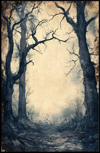 Haunting Pathway Forest Scene: Abstract Artistic Poster