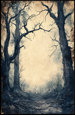 Haunting Pathway Forest Scene: Abstract Artistic Poster