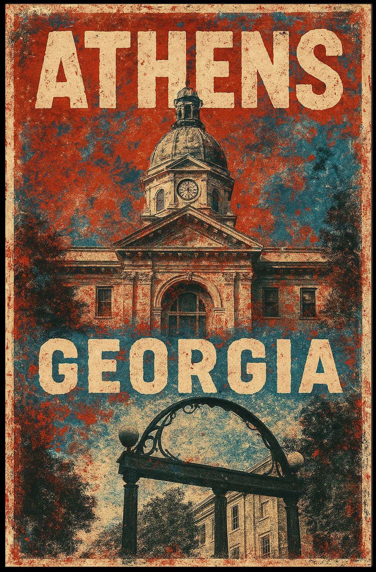 Athens Georgia Campus Town Vintage Poster