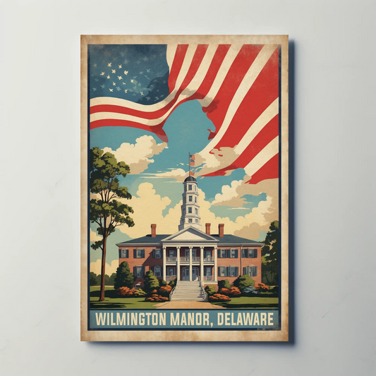 Wilmington Manor Delaware Capitol Flagscape Vintage Travel Poster