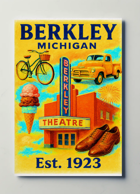Berkley Michigan Landmark Theatre Scene Travel Poster