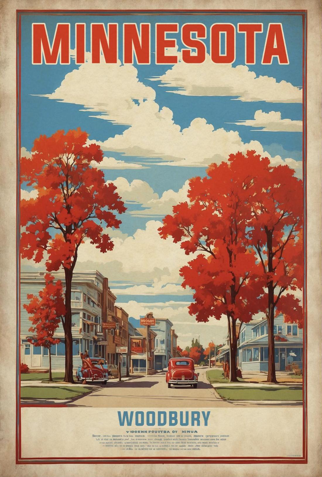 Woodbury Minnesota Autumn Street Scene Vintage Travel Poster