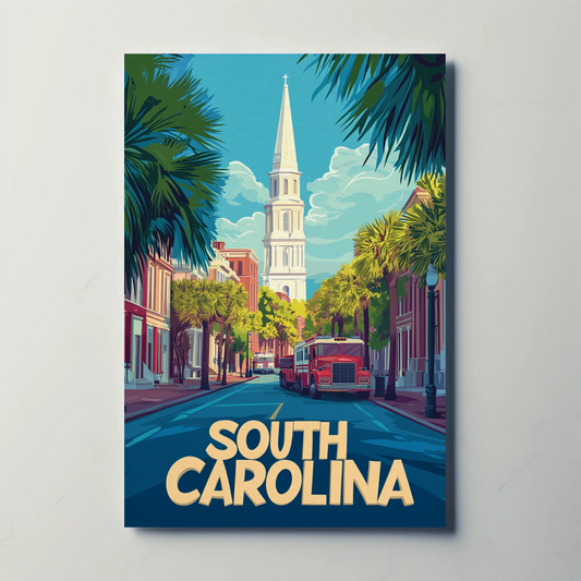 South Carolina Cityscape Vintage Poster