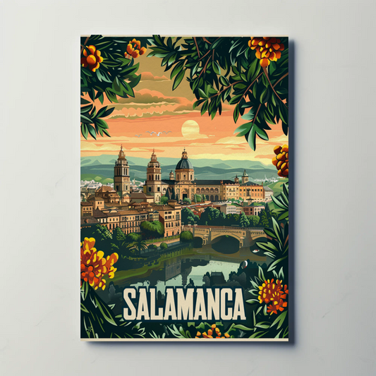 Salamanca Spain Sunset Cathedral Travel Poster