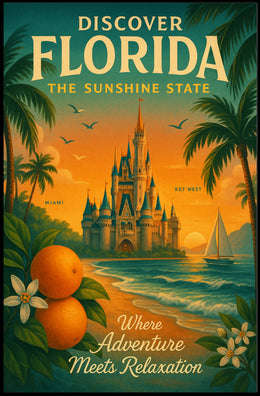 Florida Travel Poster Vintage Sunshine State Wall Art