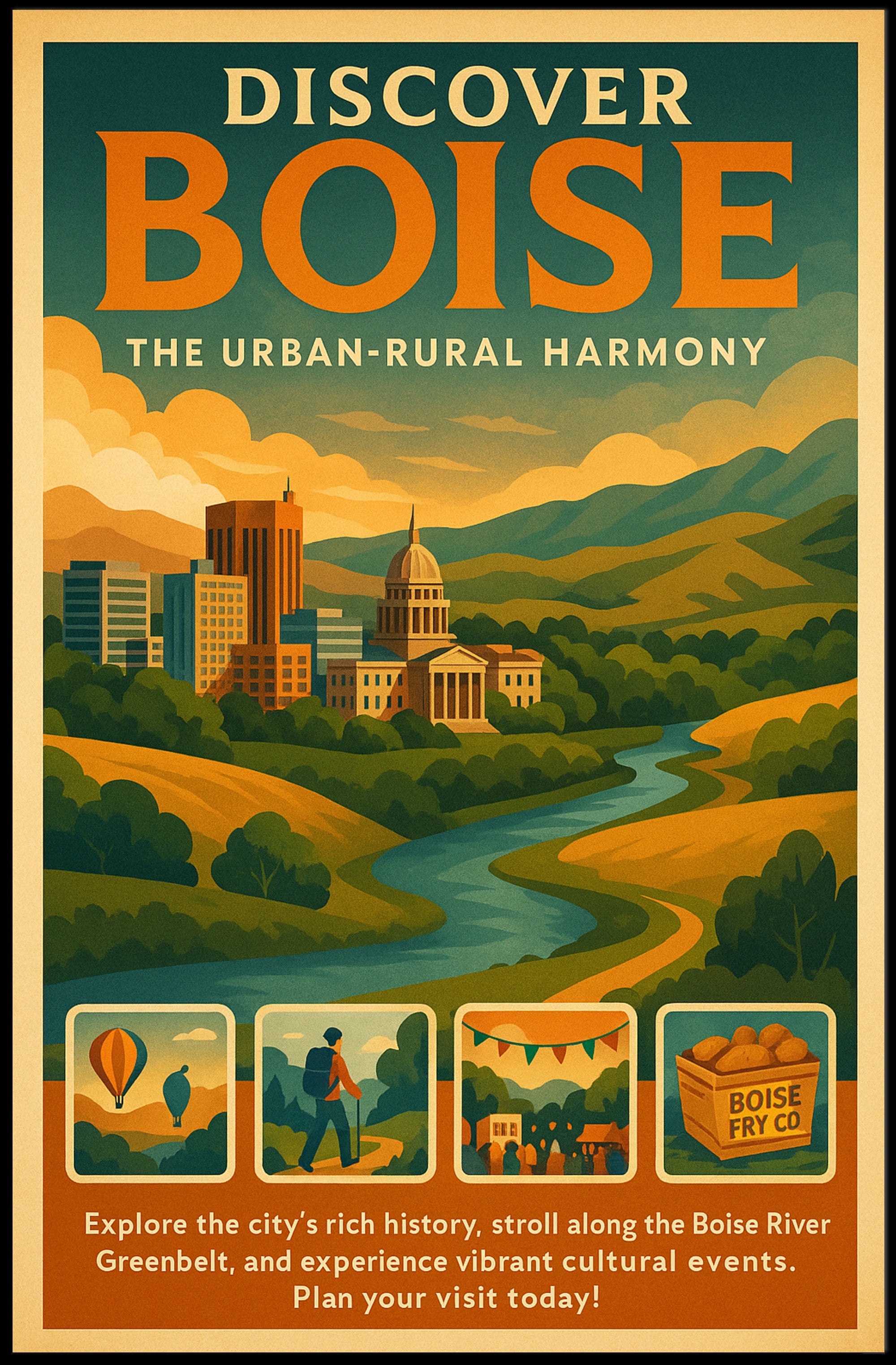 Boise Harmony: Urban and Rural Travel Poster PosterGoat