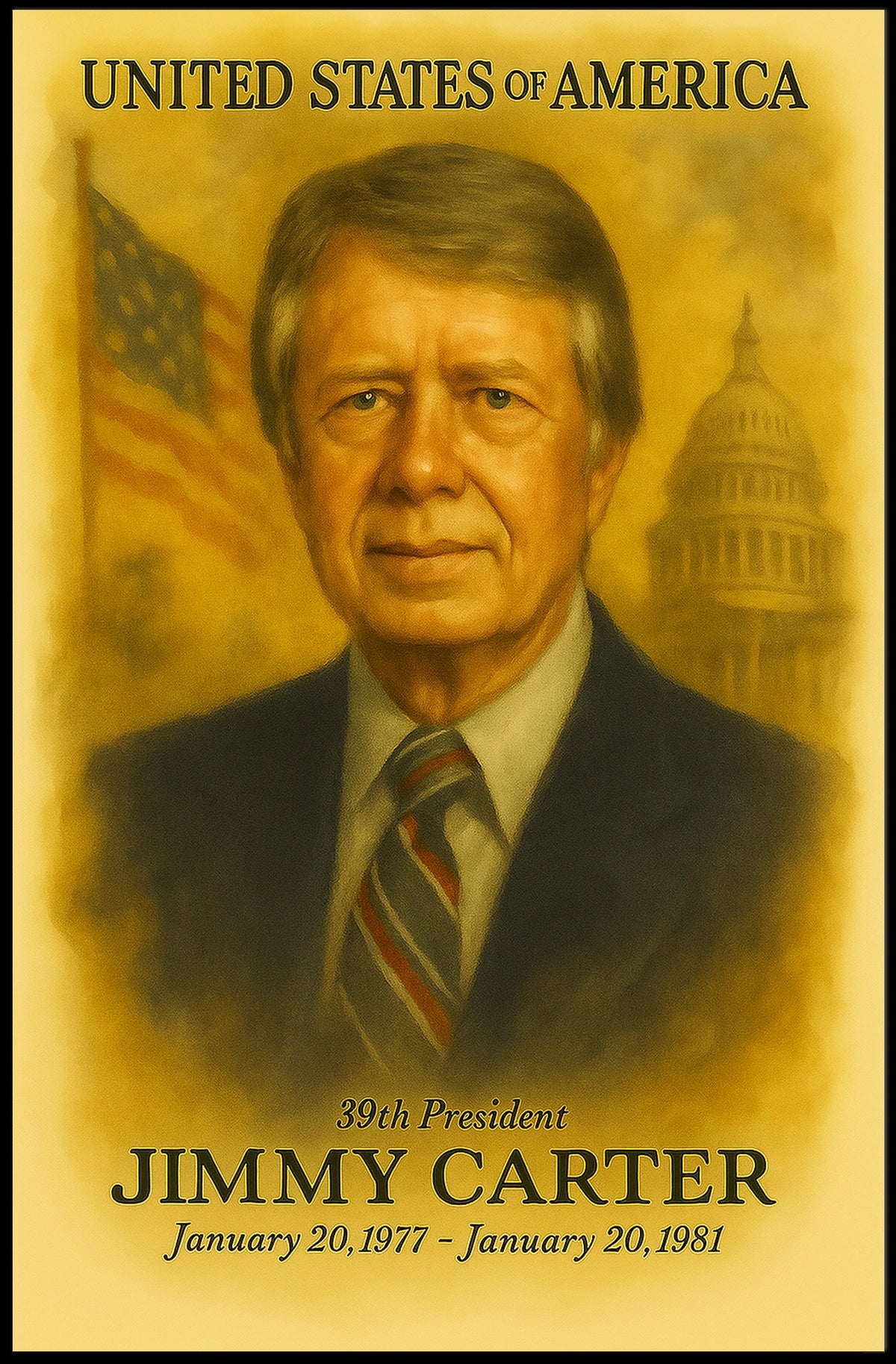 Jimmy Carter 39th President of the United States Vintage Watercolor Poster