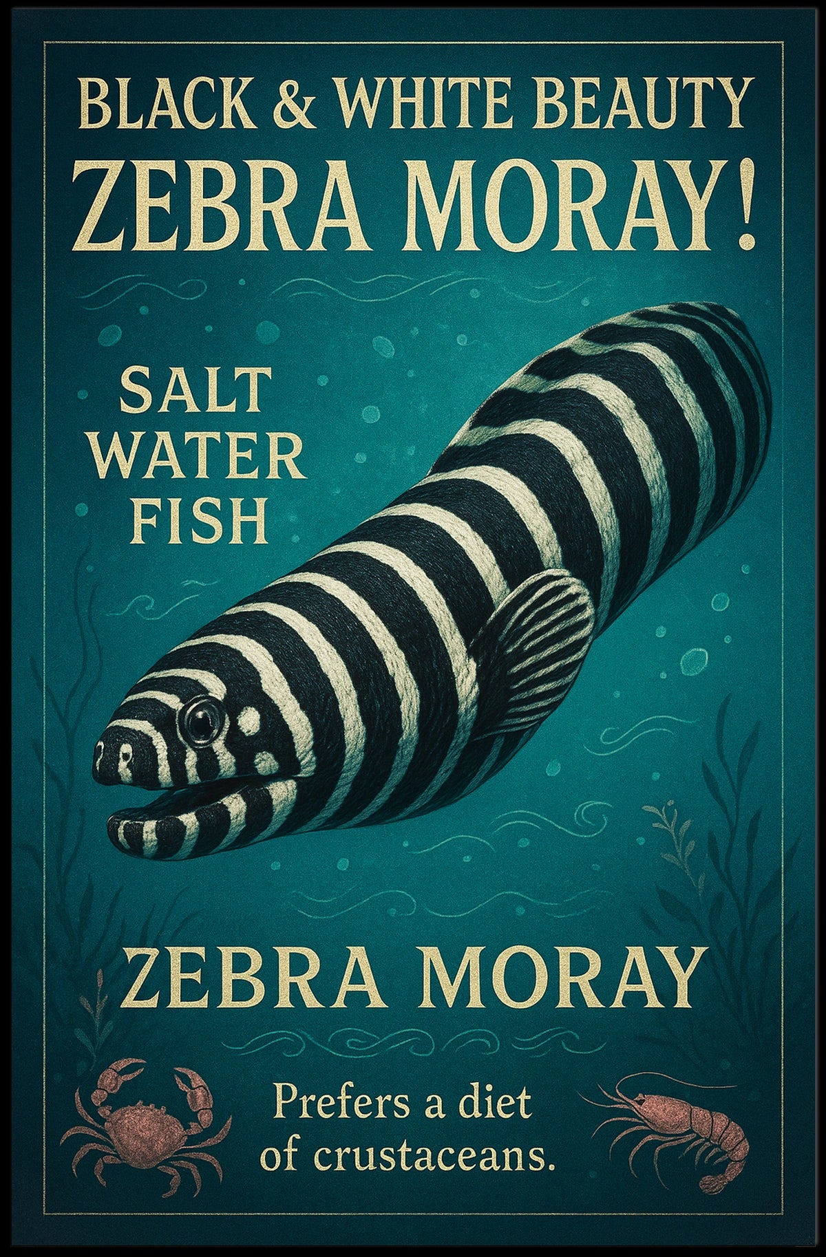 Zebra Moray Vintage Art Animal Poster