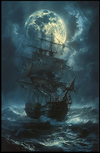 Moonlit Sailing Ship - Fantasy or Mythology Poster PosterGoat