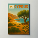 Vintage Cyprus Coastal Landscape Art Travel Poster