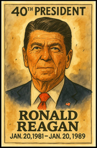 Ronald Reagan 40th President of the United States Exaggerated Cartoon Sketch Poster