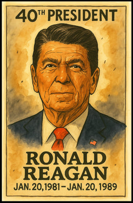 Ronald Reagan 40th President of the United States Exaggerated Cartoon Sketch Poster